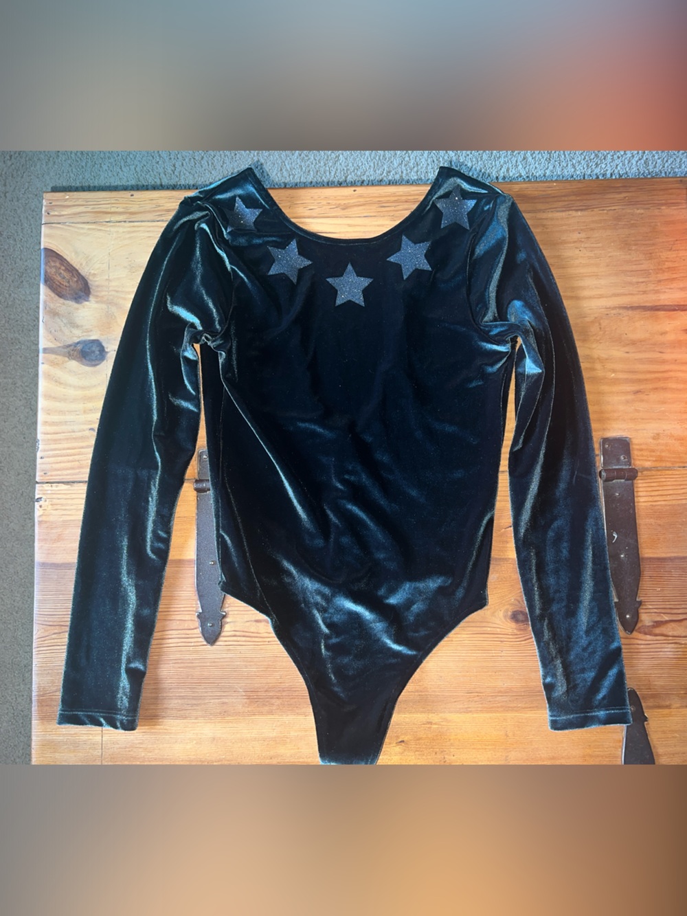 Victoria's Secret Dark Green Velvet Long-Sleeve Star-Accent Bodysuit